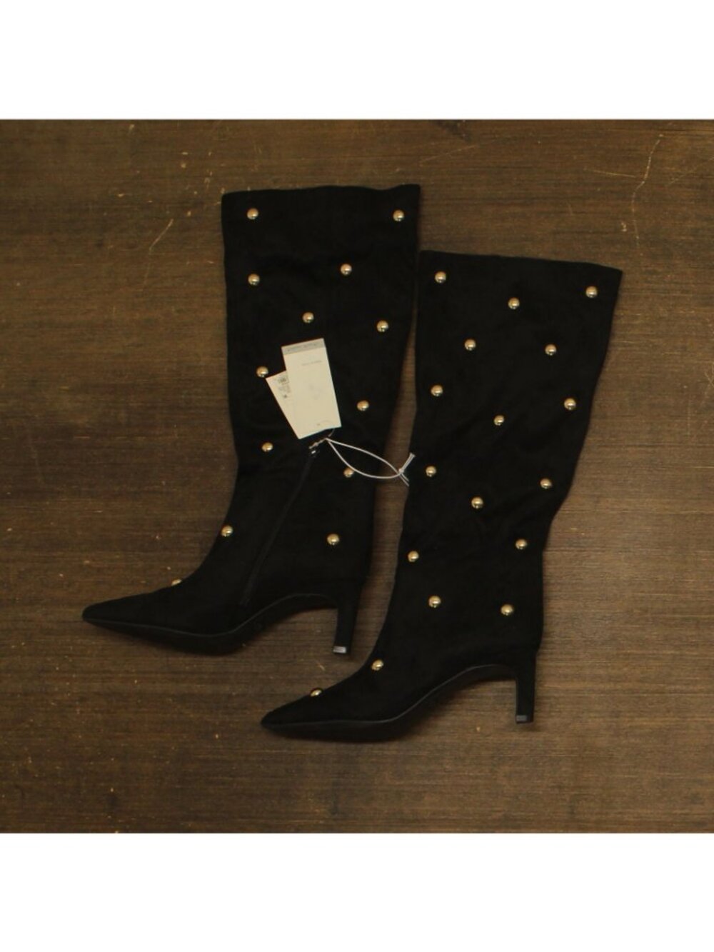 NWT A New Day Justice Boots Faux Suede Embellished Pin Jet Black / Gold 7.5M - Picture 2 of 10